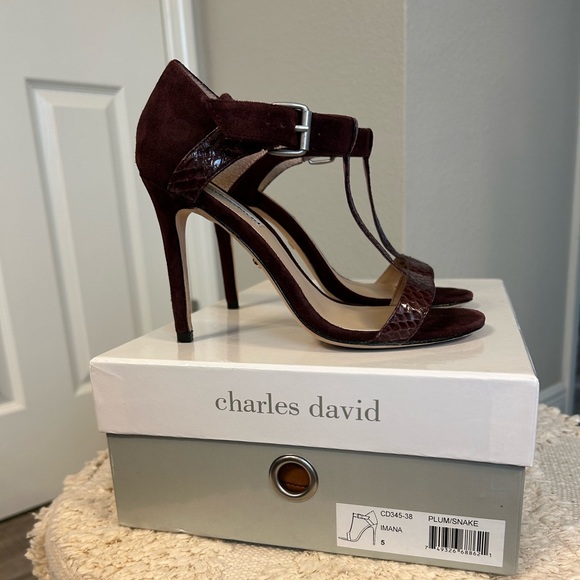 $75. Charles David strappy sandals, size 5, color Plum/snake. Great condition. - Picture 5 of 5